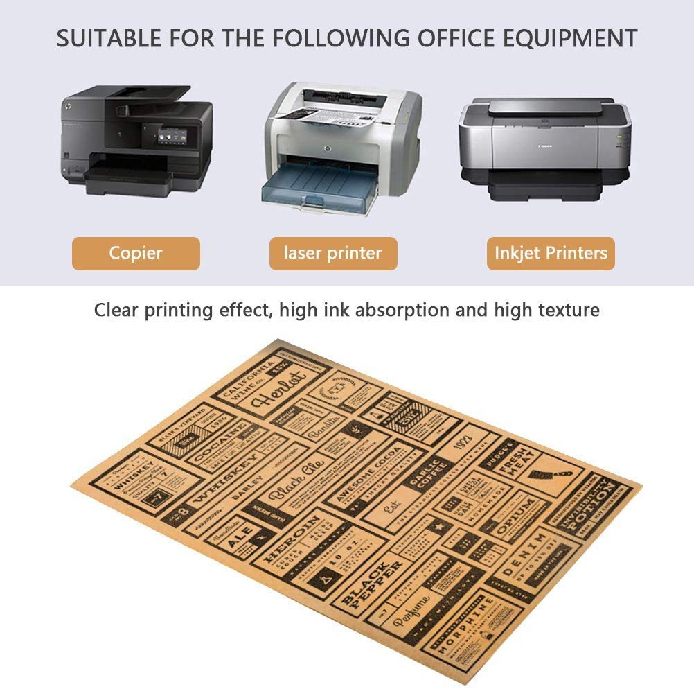 True-Ally 30 A4 Sheets Kraft Brown Laser Inkjet Printable Self Adhesive Sticky Sticker Craft Labels paper (Kraft paper) (pack of 30 sheets)