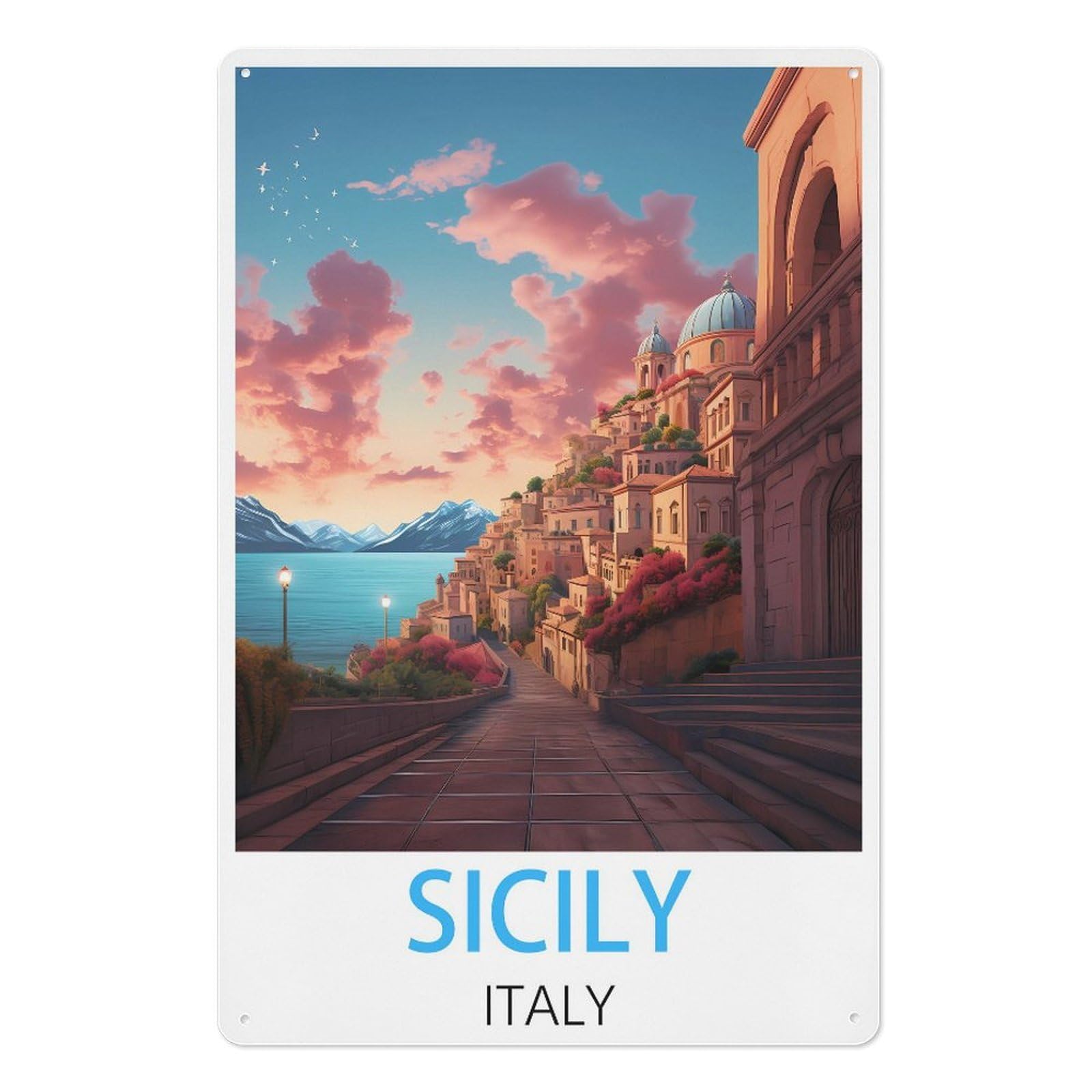 Sicily Italy Retro Design Tin Painting Vintage Tin Sign 08x12inch(20x30cm) Wall Art for Home Office Bedroom Living Room Cafes Wall Decor