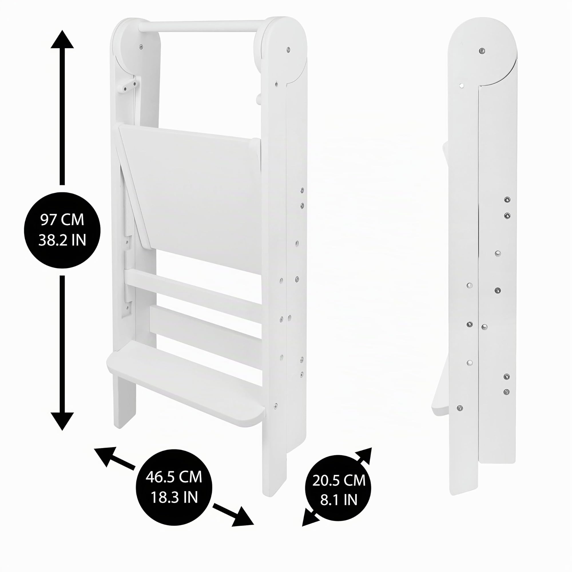 509 LOFTY Tour d'apprentissage pliable, Aide de cuisine pour enfants, Montessori, Marchepied, Pliable pratique pour le rangement, Réglage de la planche debout 3 hauteurs, Couleur Blanc