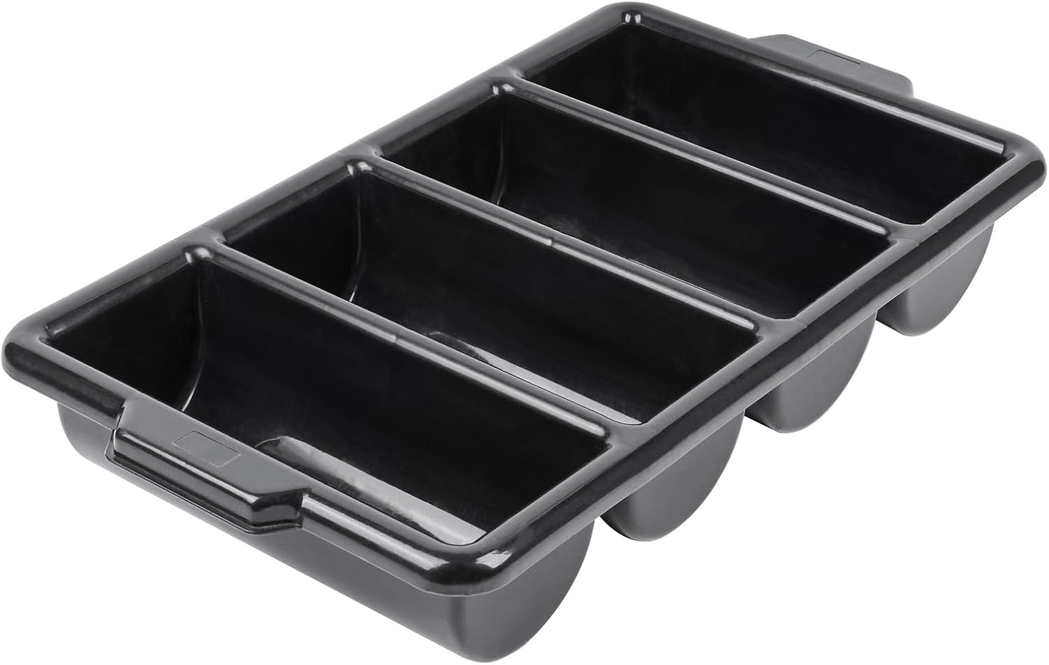 Restaurantware 22x14x3.5 Inch 4-Compartment Silverware Organizer - Crack-Resistant Black Plastic Cutlery Tray with Handles for Kitchen Drawer