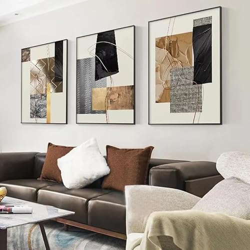 DFZEWKI Geometric Abstract Wall Art Canvas Painting Golden Art Poster Print Wall Picture for Living Room Home Decoration(30x40cm(12x16in) x3/No frame)