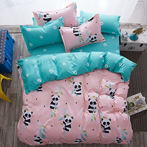Bed Set 4pcs Bedding Set Duvet Cover No Comforter Flat Sheet Pillowcases Queen Size 78"x91" China Panda Design Kids Adults Teens Sheet Sets (Queen, Small Panda)