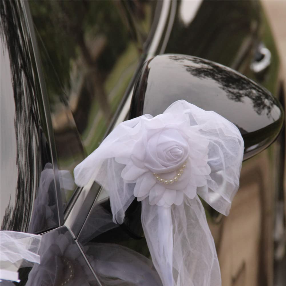 Fiocco Per Auto Da Sposa Con Rose Simulate | Decorazione Matrimonio Auto, Lungo 36 Cm, Colorato