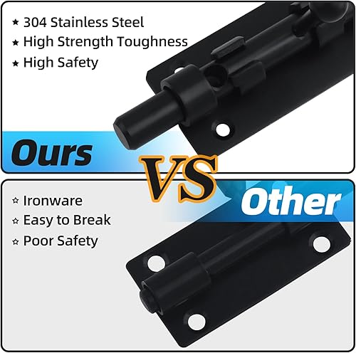 Miniatura 7 de Pestillo de cerrojo de barril, 6.3 pulgadas, resistente cierre deslizante de acero inoxidable 304 sólido para puerta interior, pestillo de puerta de