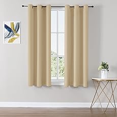 RYB HOME Bedroom Curtains Blackout - Light Block Energy Efficiency Small Window Treatment Drapes for Kitchen Dining Baby Nursery Morden Decor, W 42 x L 63 inch, Light Yellow, 2 Panels