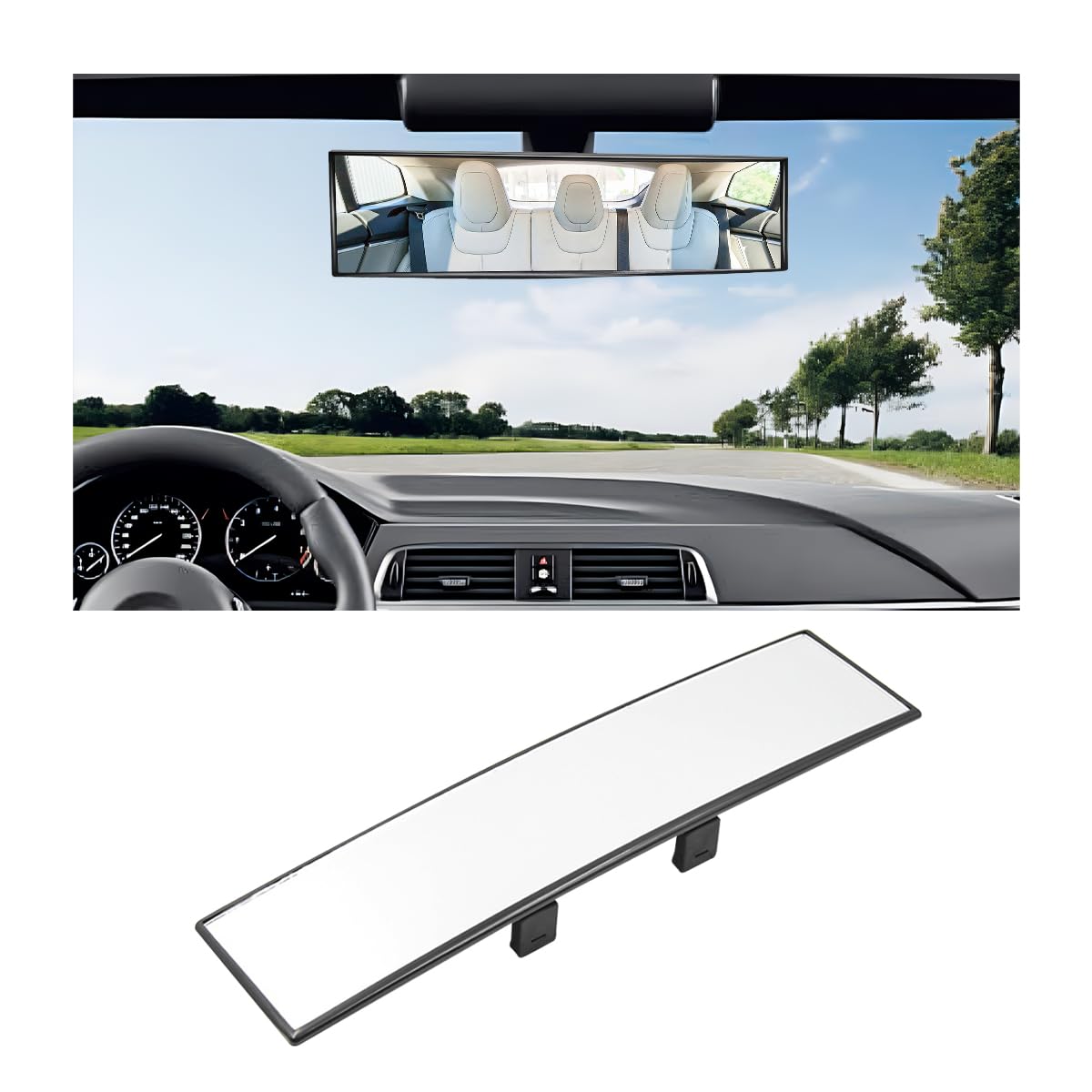 Car Rearview Mirror, 12.2 Inch Curved Panoramic Clip-on Rear View Mirror to Reduce Blind Spot, Universal Interior Anti Glare HD Rearview Mirror for Cars Trucks SUVs-image-28
