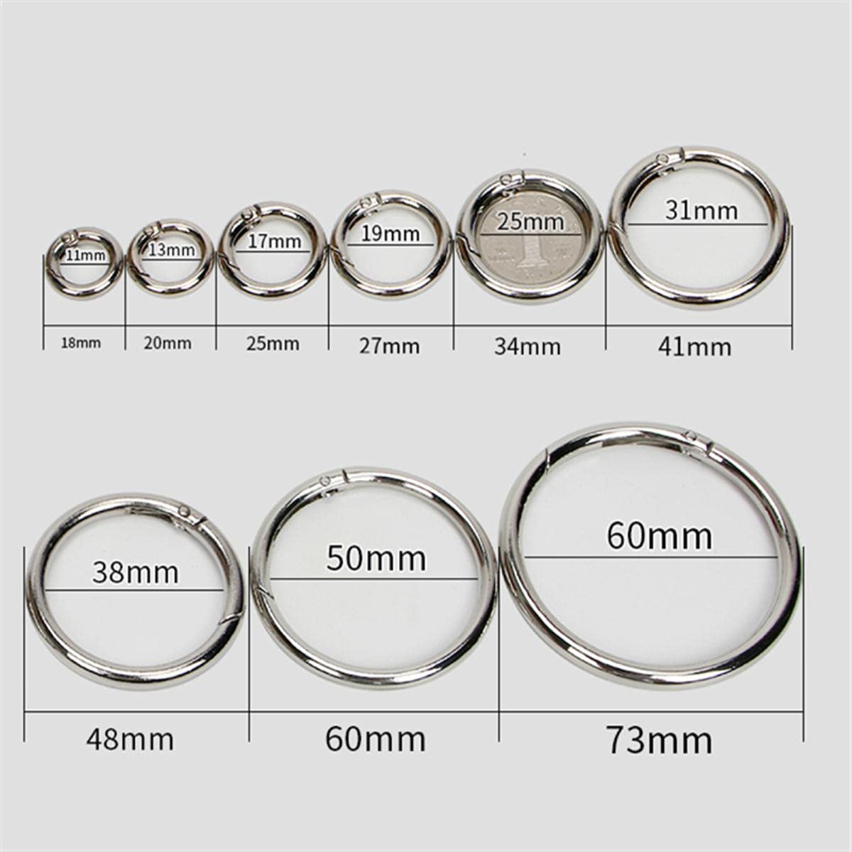 5–30 Stück O-Ring-Schnallen, Clips, Zinklegierung, plattiert, Torfeder-Karabiner, Geldbörsen, Handtaschen, runde Karabinerhaken