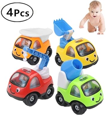 Dqtye 4pcs Bande Dessinee Construction Vehicules Bebe Pousser Et Aller Friction Alimente Voiture Ingenierie Car Team Game Early Jouet Educatif Pour Enfants Enfants Amazon Fr Jeux Et Jouets