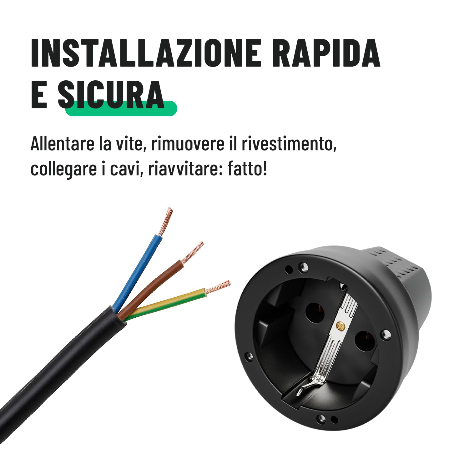 greate Spina di contatto di messa a terra, accoppiamento - Spina di contatto di messa a terra in gomma - Accoppiamento con protezione antipiega, 2 poli, 250V, 16A, 3,7kW, IP44