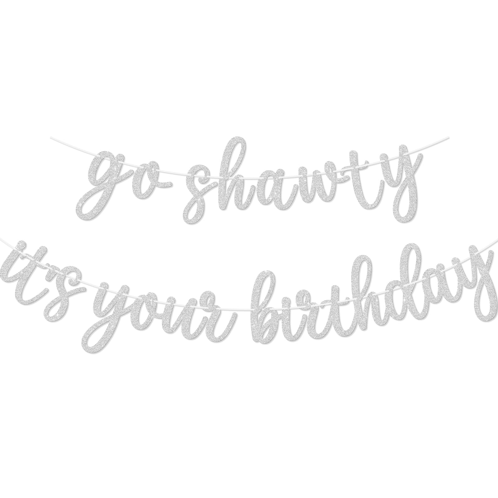 Go Shawty It's Your Birthday Banner, Hip Hop Birthday Party Decorations Supplies, Rap Theme Bday Bunting Sign, Pre-strung, Photo Props (Silver)