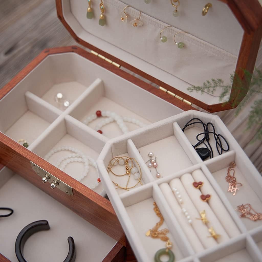 Jewellery Box Jewelry Travel Box Chinese Style Vintage Jewelry Box Wooden 3-layer Storage Box Cosmetic Box Ring Earring Necklace Bracelet Watch Storage Box 10.11 Inches Jewelry Organizer Storage