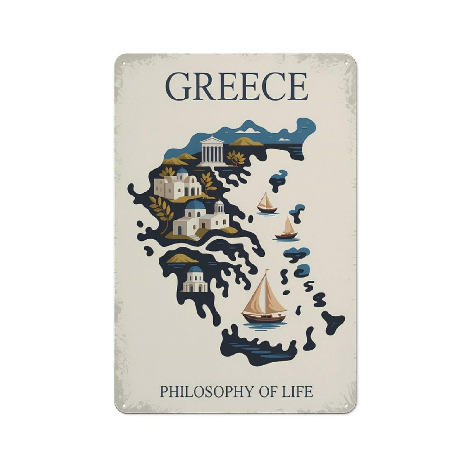 Junmoney Style-17 Tin Sign 30X20cm With Greece Philosophy Of Life Map(2) For Garage Wall, Retro-Style Decor, For Room Styling Across Garages And Workshops