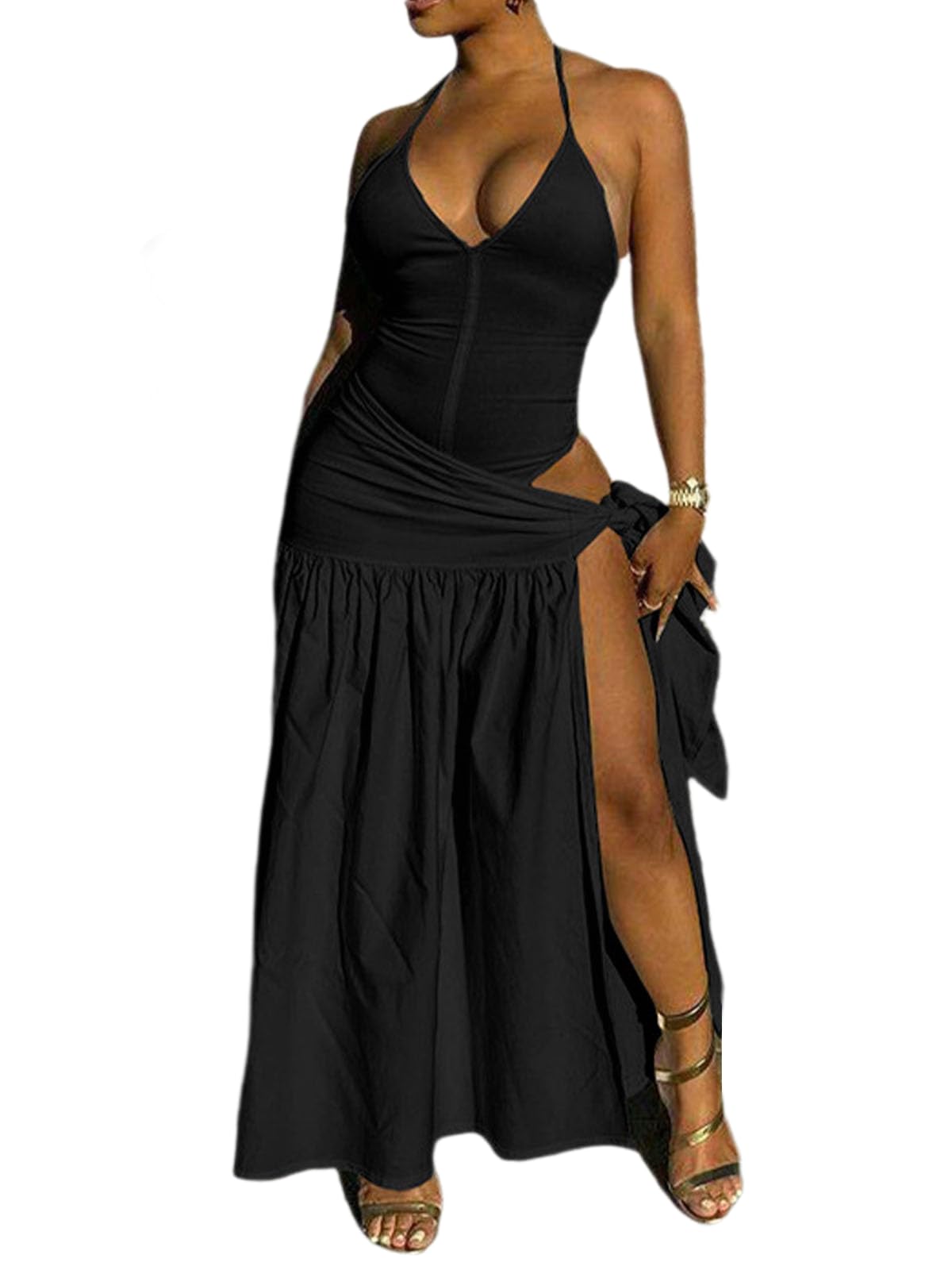Halfword 2 Piece Maxi Skirt Sets Sexy Halter V Neck Backless Bodysuit Sarong Wraps Beach Vacation Clothes Going