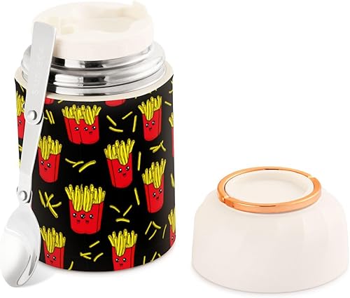 Colorful Fries Food Jar with Spoon Stainless Steel Vacuum Insulated Food Container 17 oz Food Thermos for Hot Food