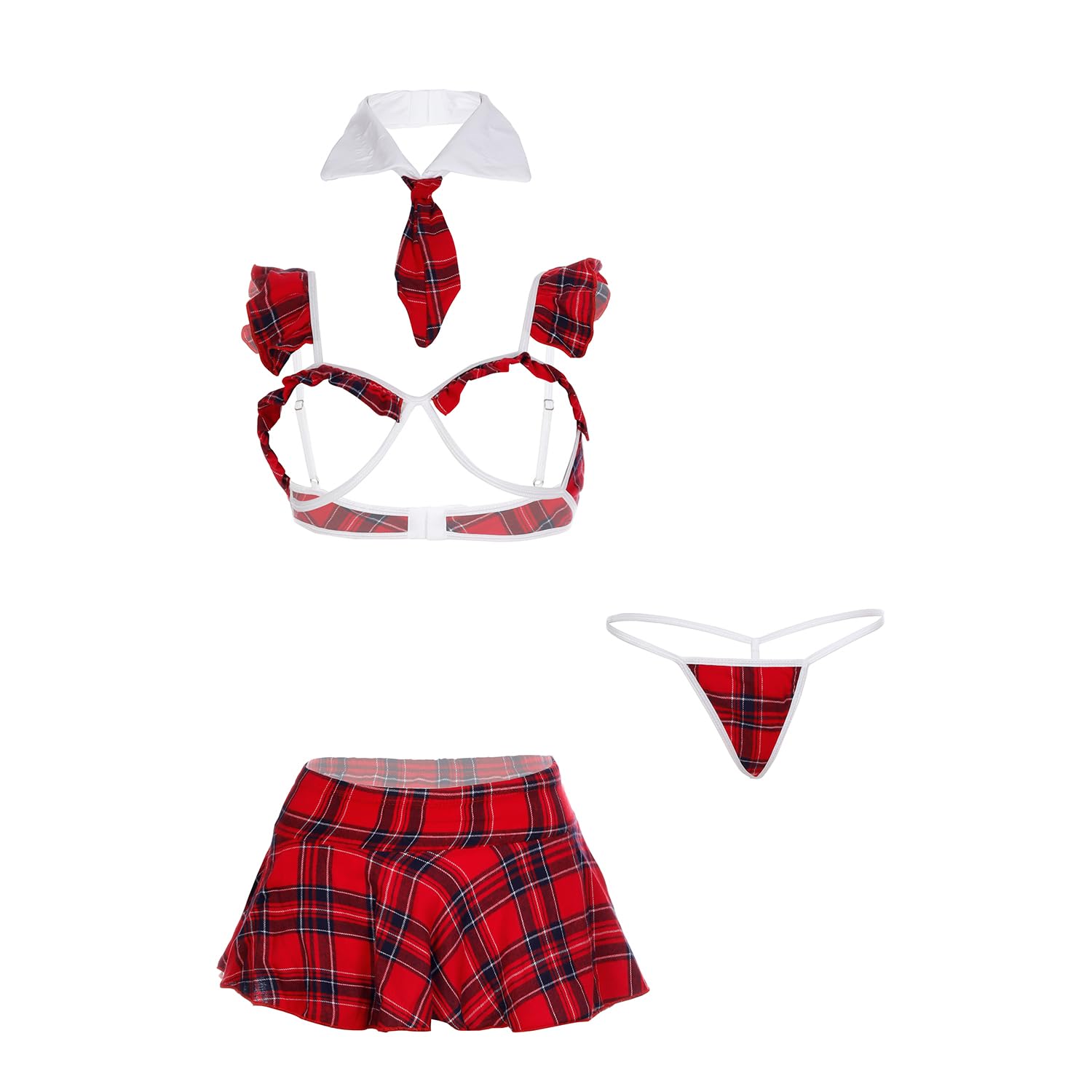 muquam Women's Microfiber Front Open Mini Skirt School Girl Roleplay Costume-picture-51
