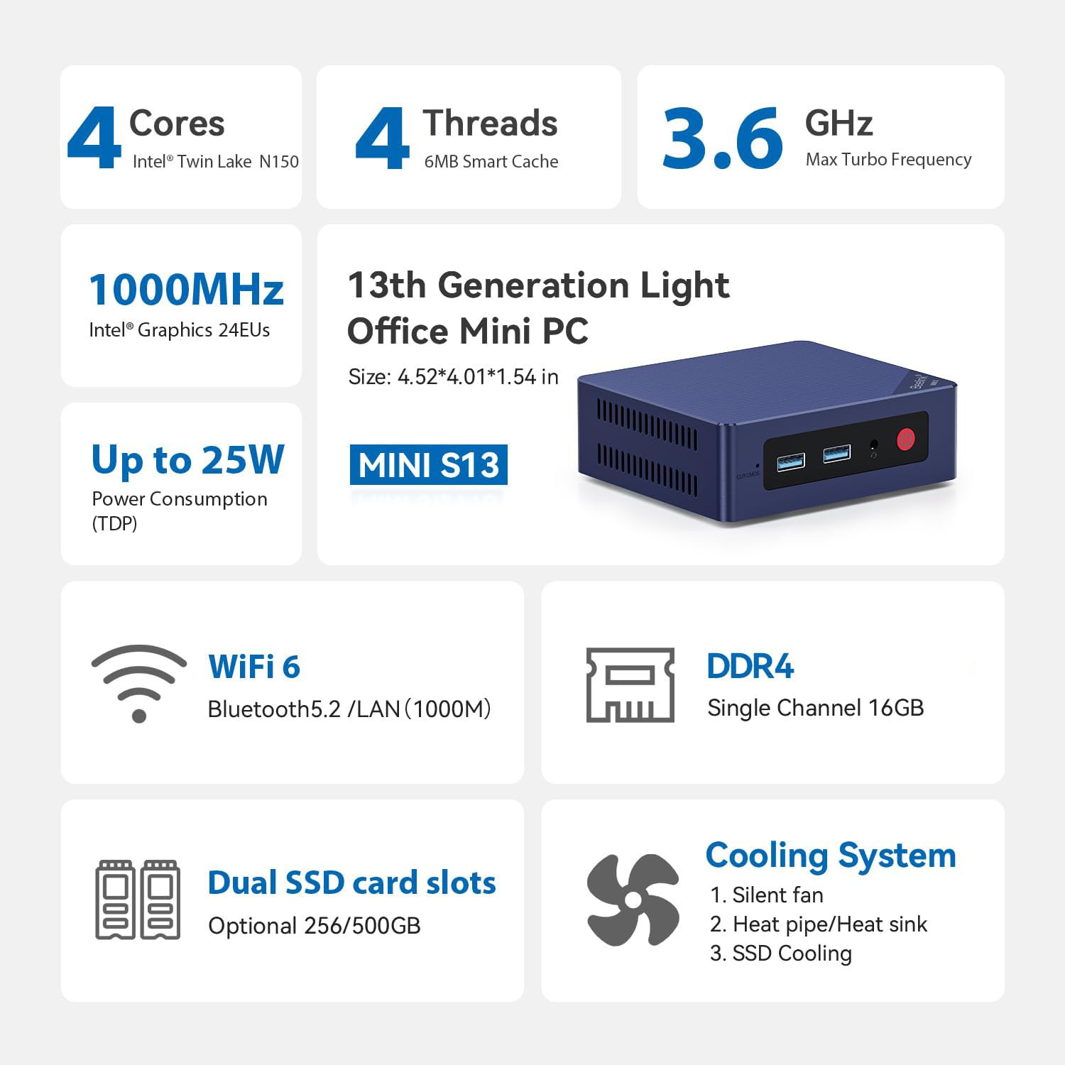Beelink EQ13 Mini PC Intel N200(Up to 3.4GHz), 16GB DDR4 500G