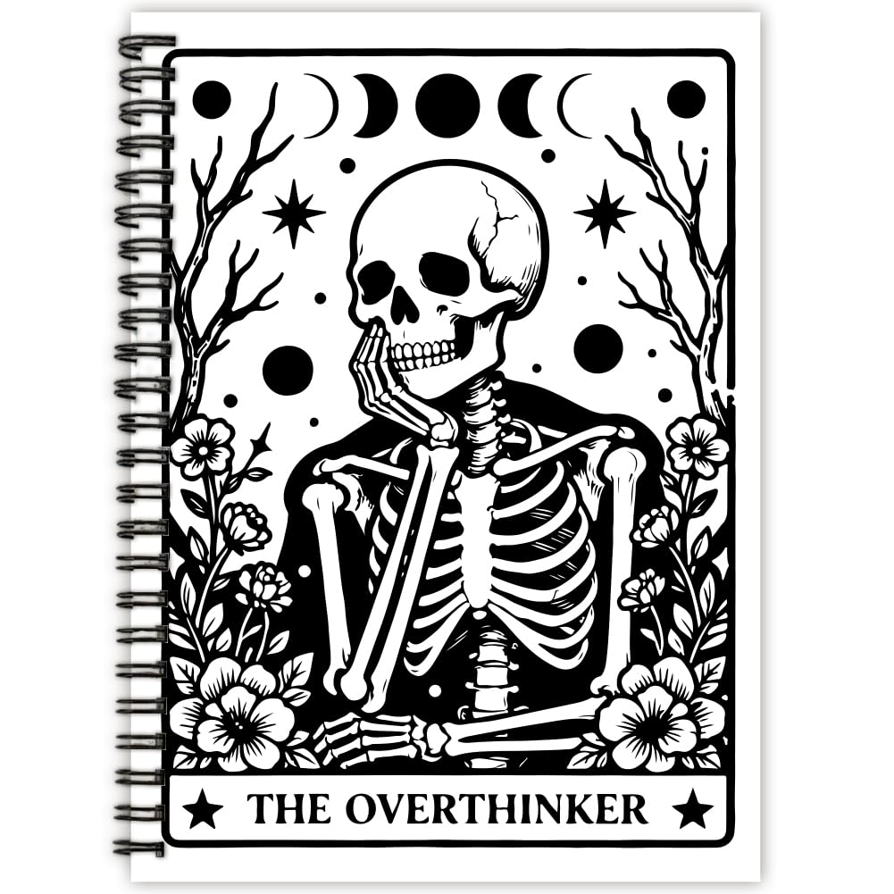 PRESSINART Tarot Card Notebook Spiral Journal A5 Gothic Skull Design Cover 80 Pages College Ruled Journal with Pockets Durable Notepad for Office Study Supplies Stationery Writing Note 6 x 8 Inch