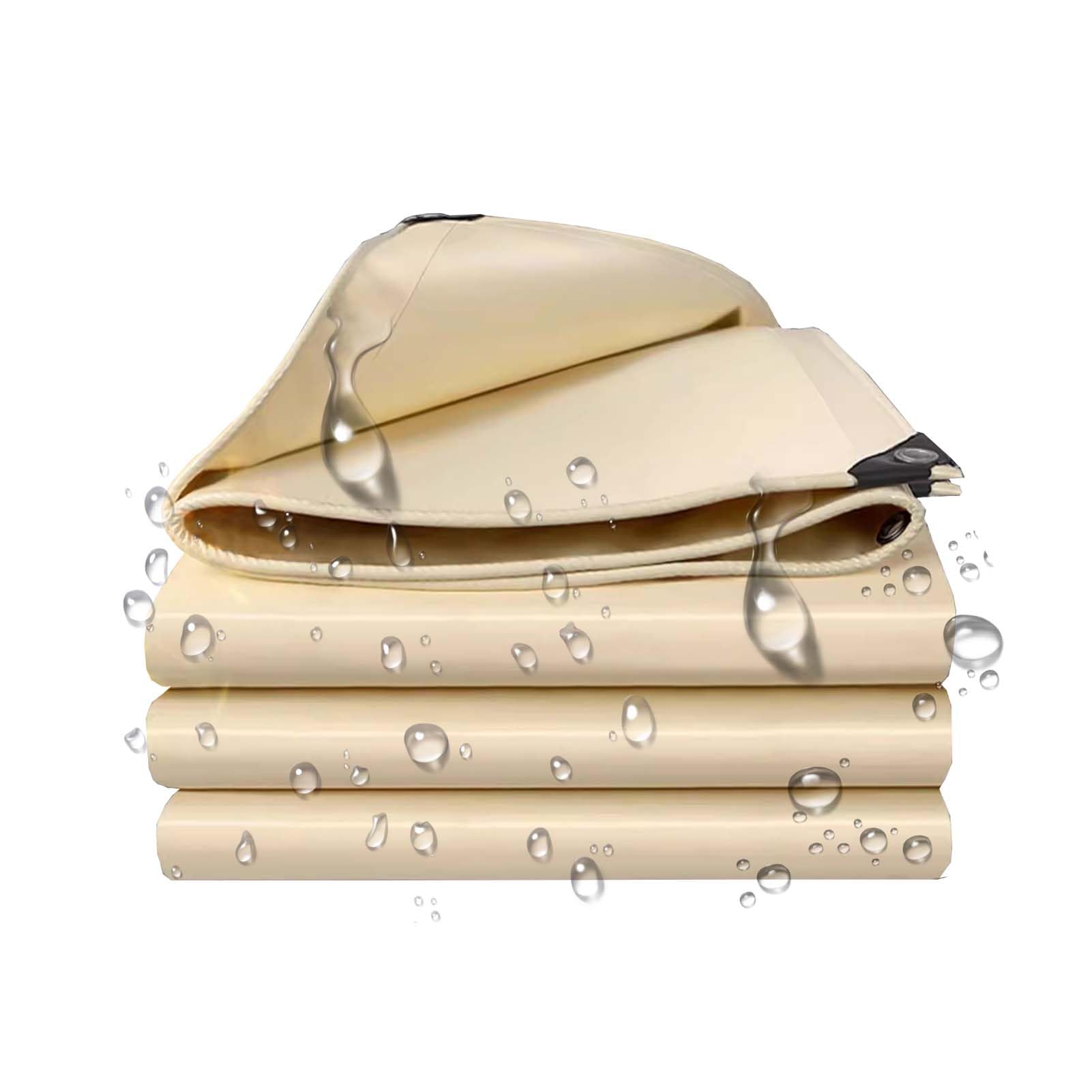 SRHIMEOS 1.2x13 Tarpaulin Cover Outdoor Beige, Thick Tarp Heavy Duty Waterproof, UV Protection Poly Tarps Sheet, Rip and Tear Proof PlasticTarpaulins with Reinforced Grommets