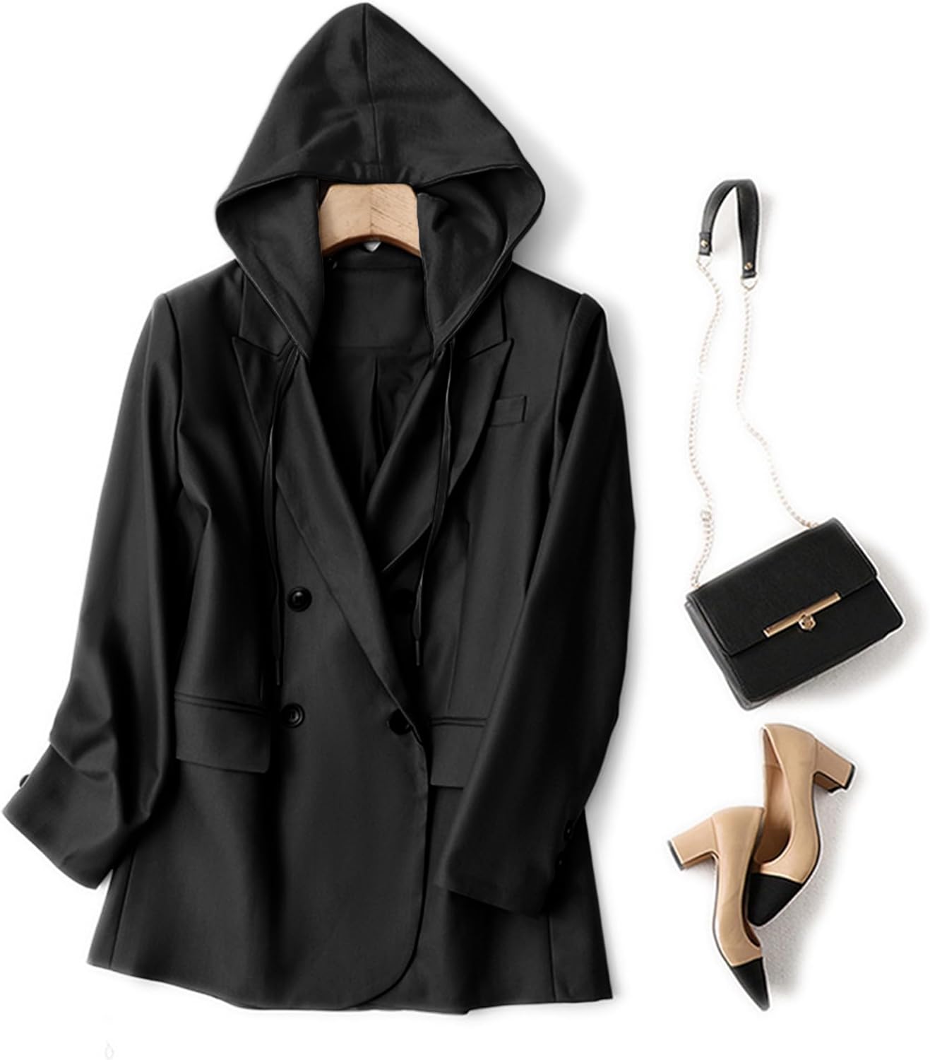 Mina Self 2026 Women's Spring Hooded Blazer Jacket - Double-Breasted Oversize Loose Fully-Lined Work Office Suit with Pockets - Image 5