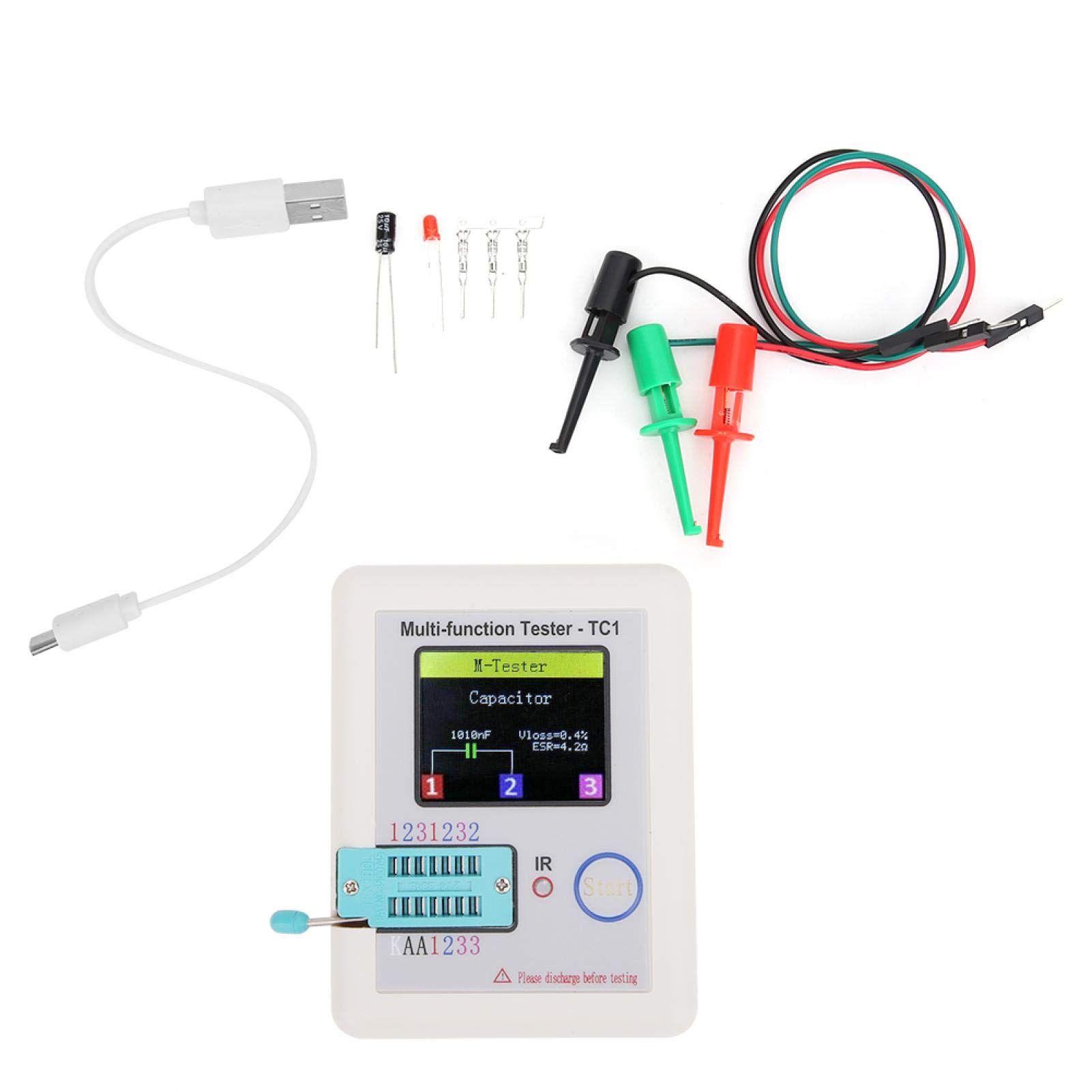 DollaTek Tester di transistor multifunzione - Misuratore LCR ESR con display TFT da 3.5'' per NPN,PNP,MOSFET,diodi,resistori,condensatori,induttori,rilevamento Zener infrarossi,calibrazione automatica
