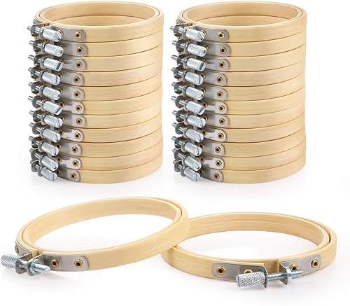 Vista 8 de Caydo 24 aros de bordado de 2.5 pulgadas a granel, pequeños aros de punto de cruz, círculo de bambú, mini aros de bordado para adornos de Navidad