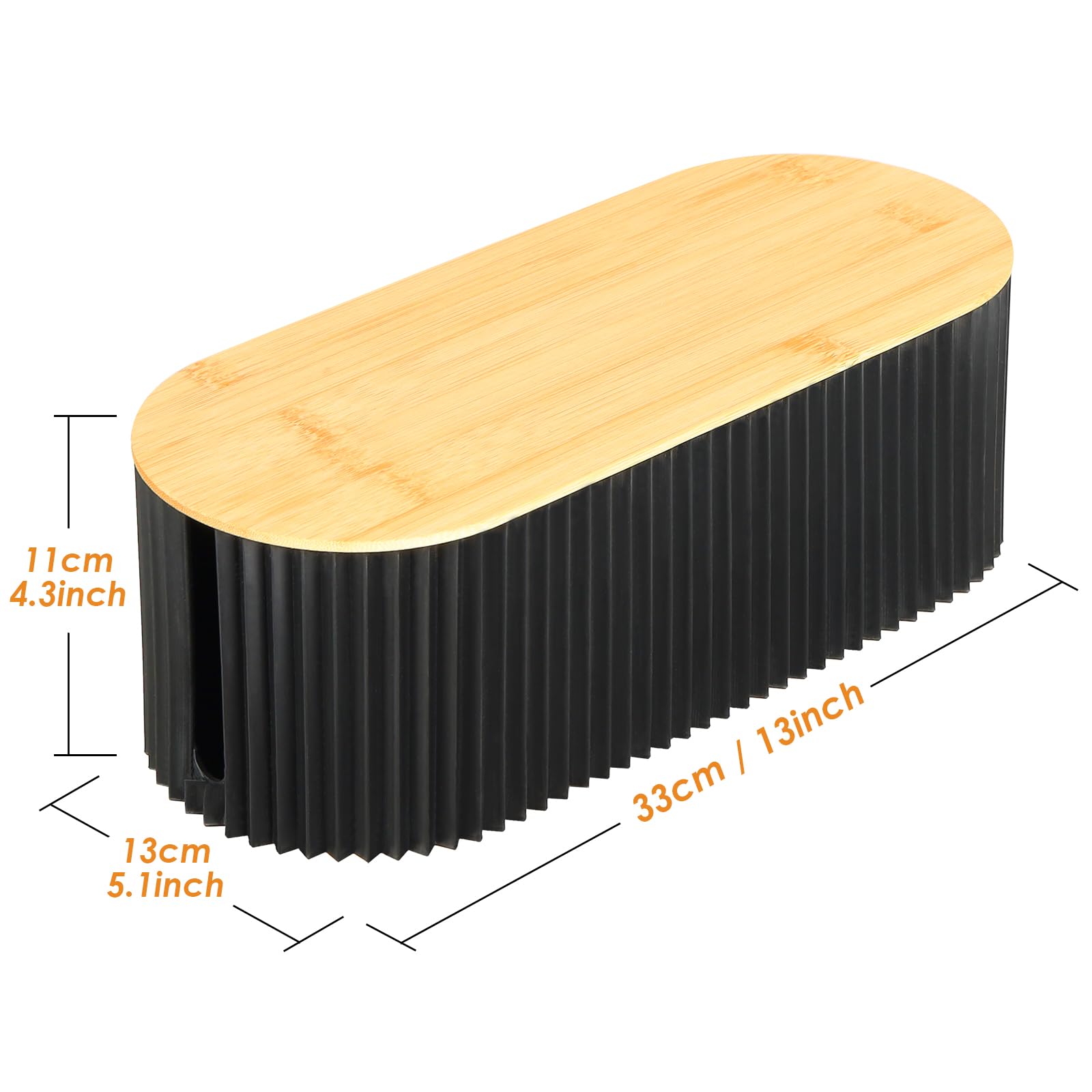 Voency Cable tidy box,Cables management box with Bamboo Lid Cables Organised Box for Storage Organising Management Desk TV Computer USB Hub Strips Cords Cables Organised Box Black - Image 2