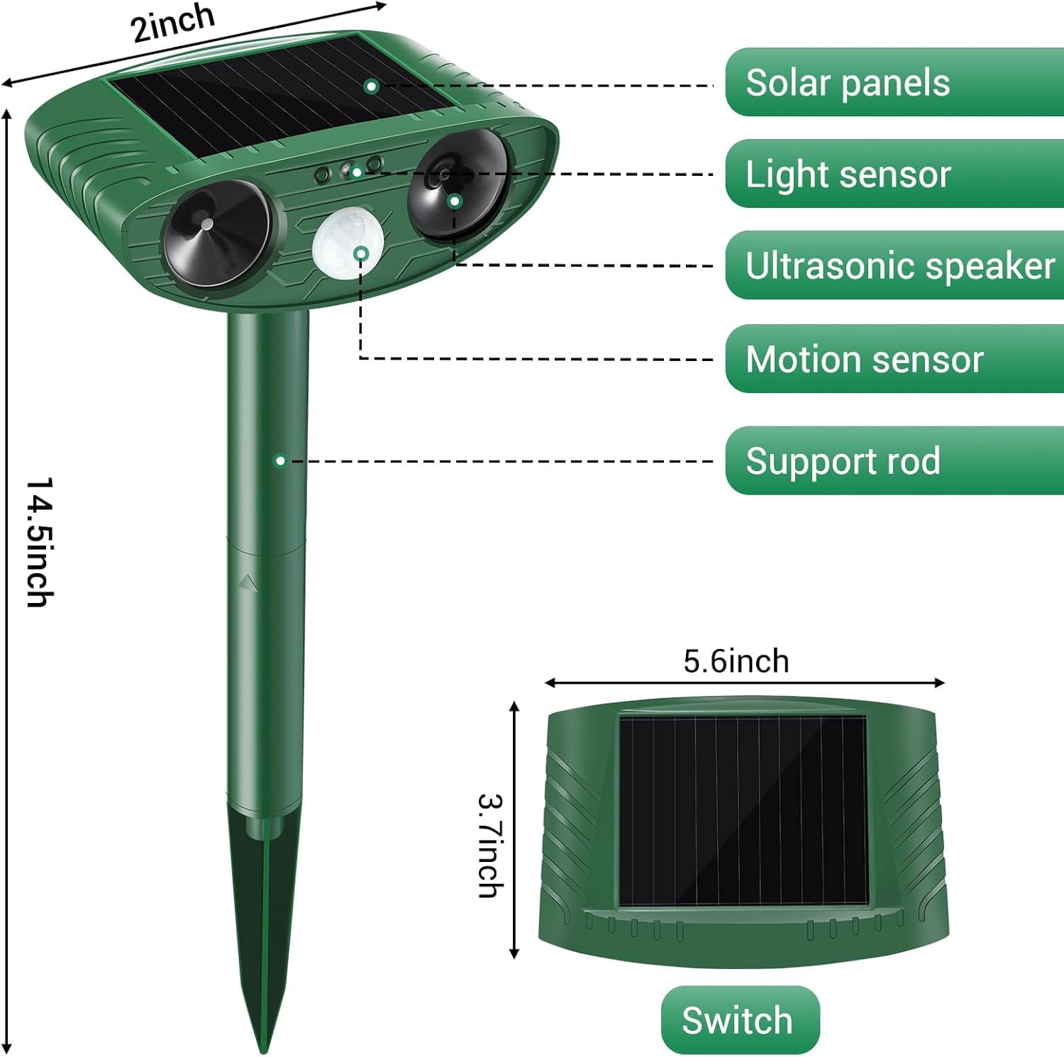 Professionnel Répulsif Chats,1pcs Répulsif Ultrasons Énergie Solaire Étanche pour Éloigner Répulsif Animaux Ultrasound Répulsif pour Chien, Chat, Lapins, Renards