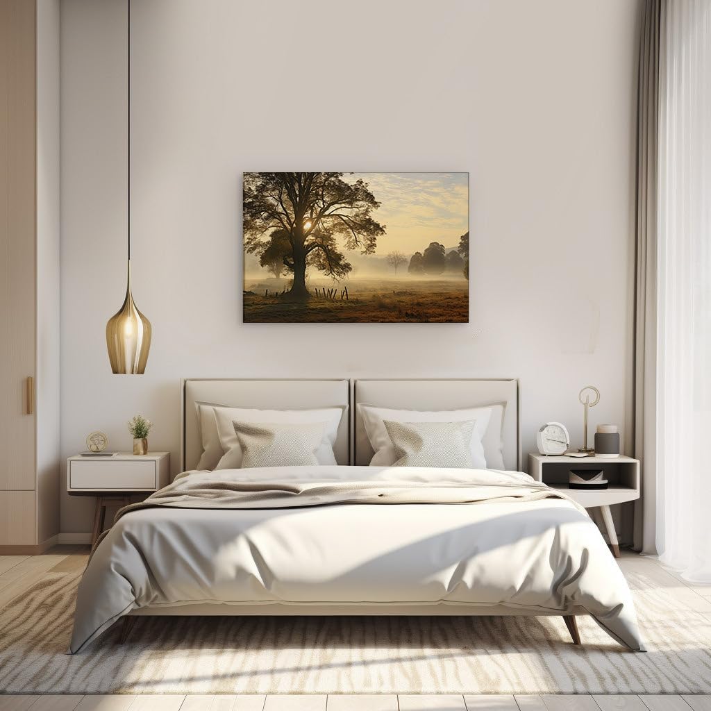 Canvas for Living Room. Whispers of Sunlight: A Serene Rural Reverie Unveiled, 27 x 18 inch Canvas Wall Art - Contemporary Masterpieces - Modern Home Decor