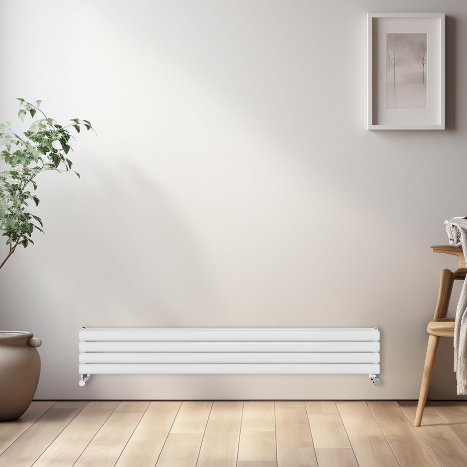 NRG Horizontal Oval Radiator Bathroom Central Heating Double Column Designer Radiators 1600x236mm - White
