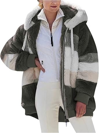 Fuzzy Fleece Jacket Women Plus Size Warm Winter Coats Fluffy Sherpa Hoodie Zip up Casual Cardigan Sweater Outerwear