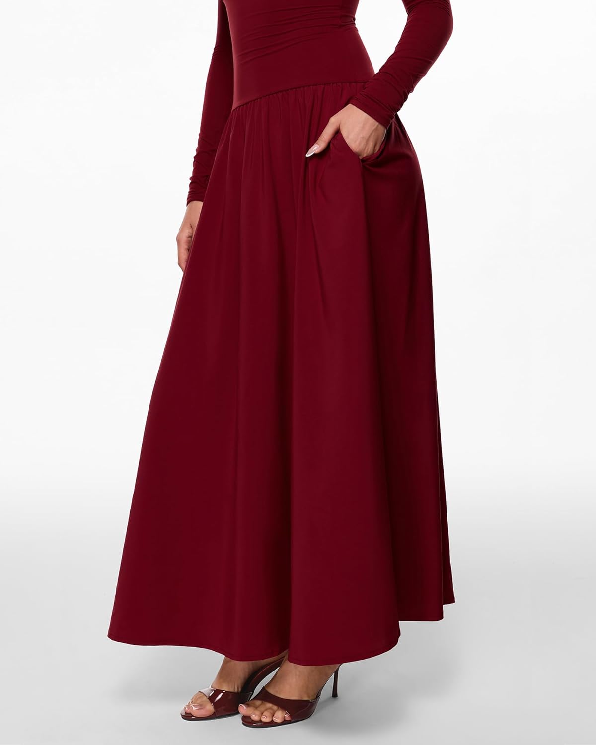 INLYRIC Women's Off The Shoulder Long Sleeve Maxi Dresses Elegant Formal Wedding Guest Cocktail Long Dresses - Image 4