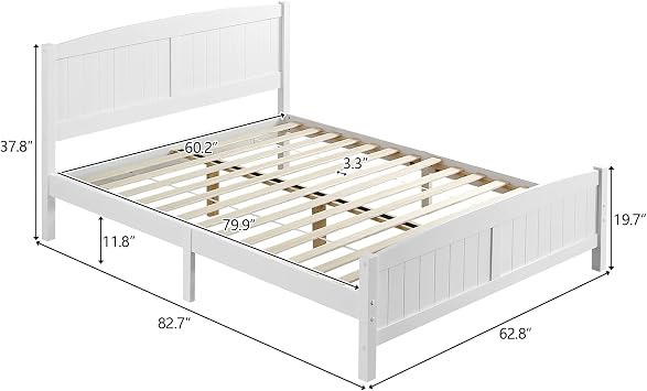 Karl home Wood Bedframe Queen Bed Frame with Headboard Bedroom Platform Bed with Footboard, 12 Wood Slat Support, No Box Spring Needed, White