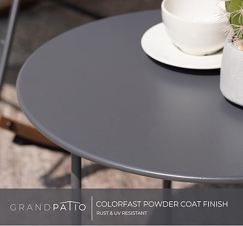 Miniatura 6 de Grand patio Mesa auxiliar para exteriores de 26 pulgadas, moderna mesa redonda para exteriores, patas de madera de nogal sintético, color carbón