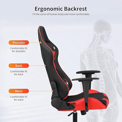 Miniatura 4 de Silla de oficina para videojuegos, silla de escritorio con soporte lumbar, reposacabezas y reposabrazos, giratoria, ergonómica, para deportes