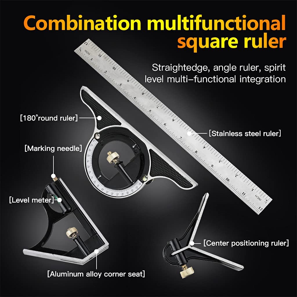 HBJWOV 3 In1 Adjustable Ruler Multi Combination Square Angle Finder Protractor 300mm Measuring Set Tools Universal Ruler