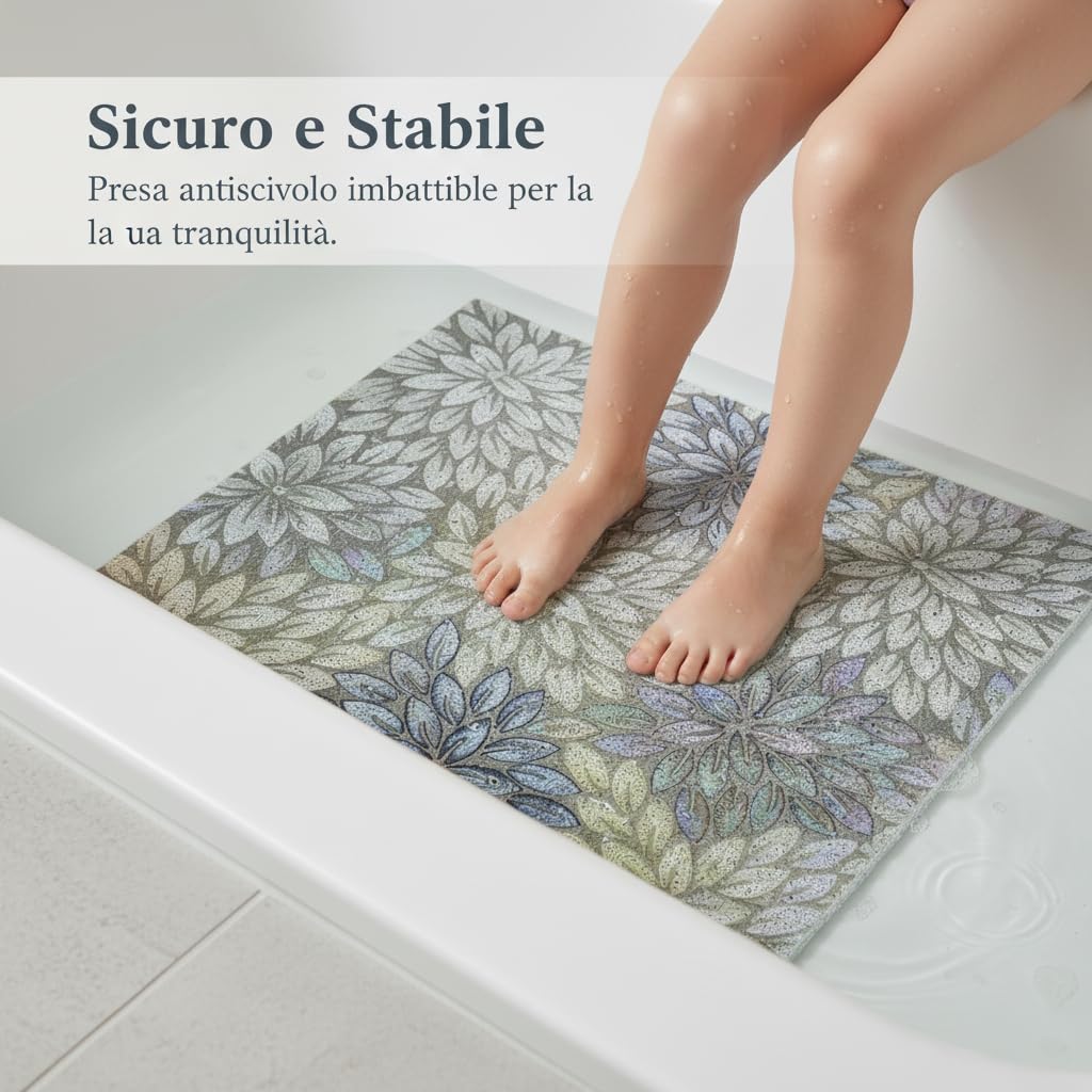 Tappetino da Bagno in PVC Antiscivolo, 80x120cm (Anello cavo) | Pellicola protettiva, Tappetino Floreale, Decorazione interna, Per appassionati di fiori