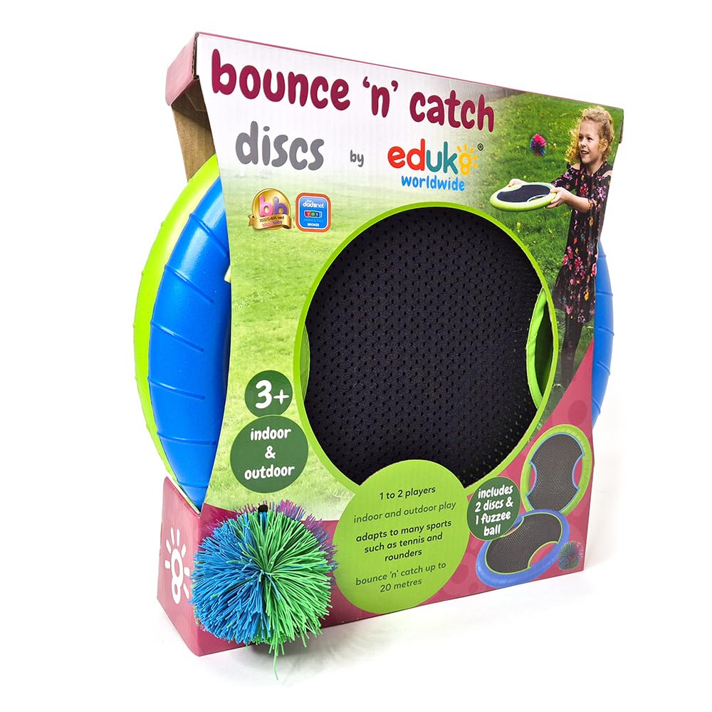 Eduk8 Bounce n Catch Disc Game - Fun Playtime for Children Indoor or Outdoor | Set of 2 with Soft/Fuzzee Ball