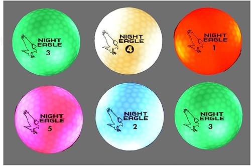 Night Eagle Pelotas de golf CV LED, activadas por luz, sin temporizador, paquete de 6 (7 bolas de colores, 6 unidades)