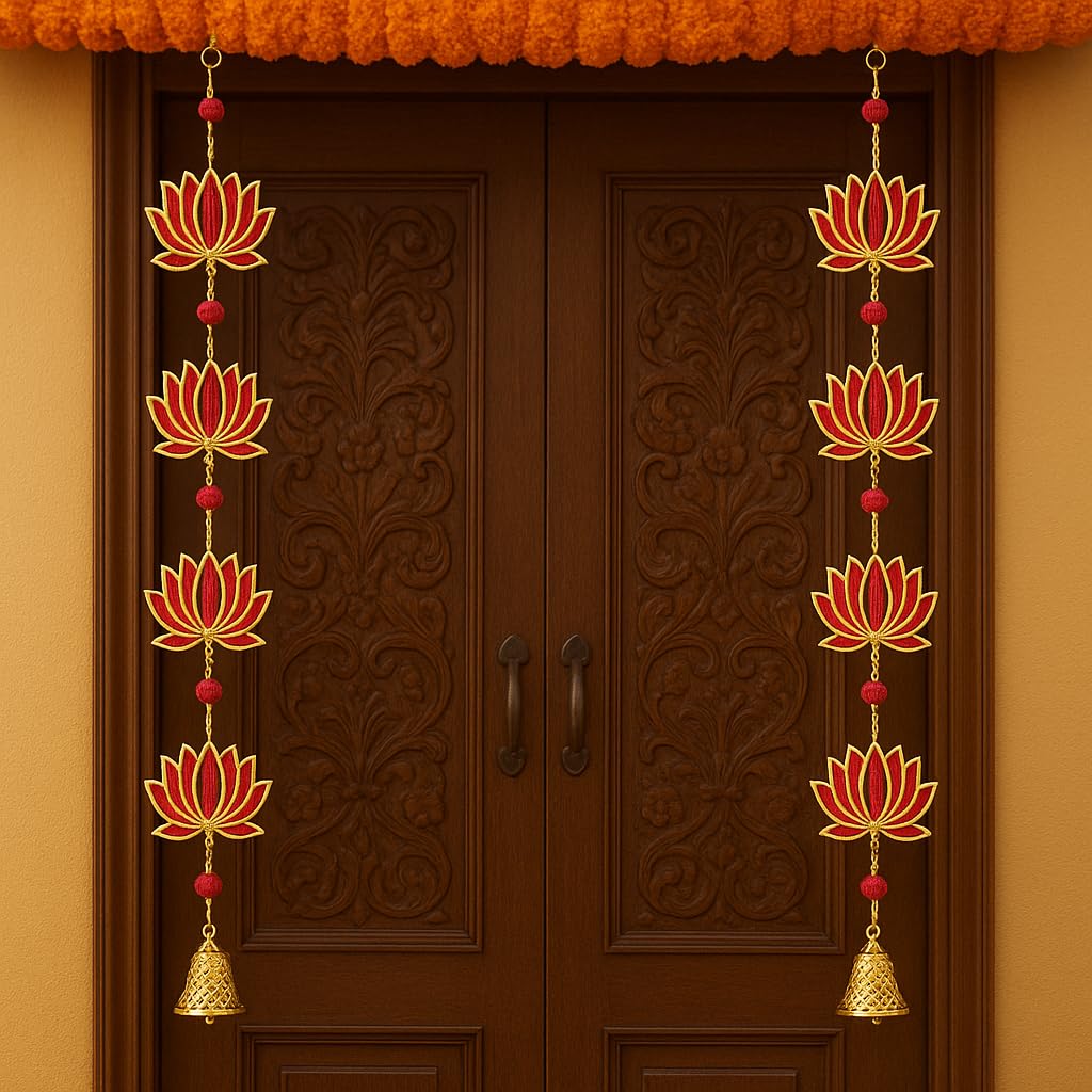 True Decor Lotus for Decoration Puja Room Decoration Items for Home Diwali Door Hanging || Height 30 Inch || Pack of 2