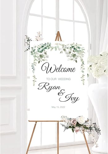 Miniatura 8 de Letrero de bienvenida de boda de cristal decorativo, letrero de bienvenida a nuestra boda, tablero de boda rosa cremoso y dorado, letrero de boda al