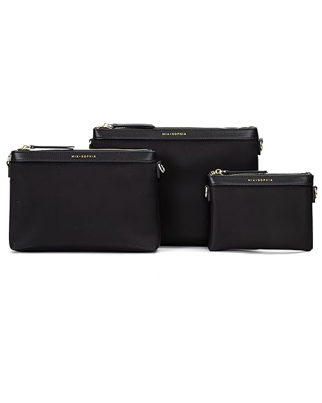 MIA + SOPHIA Diaper Bag Organizing Pouches 5 Piece Set - Baby Diaper Clutch, Crossbody Bag, Travel Diaper Bag Organizer Pouches - Black