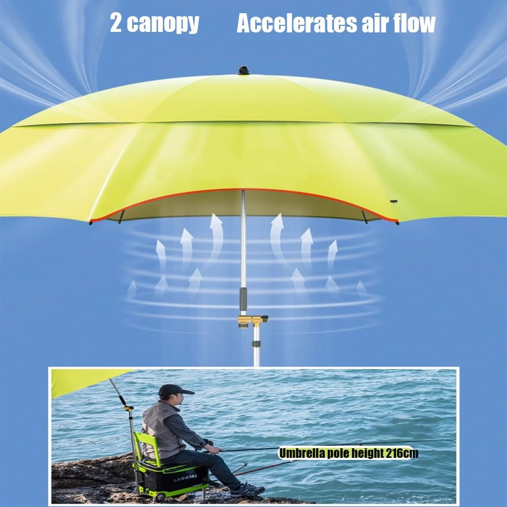 Parasol Wędkarski UV 50+, Przenośny Parasol Kempingowy 220 cm z Kotwicą Piaskową, Kąt Nachylenia Składany Wiatroodporny