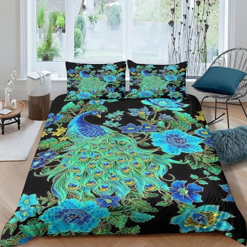 Housse de couette paon impression 3D haute définition, parure de lit en microfibre souple