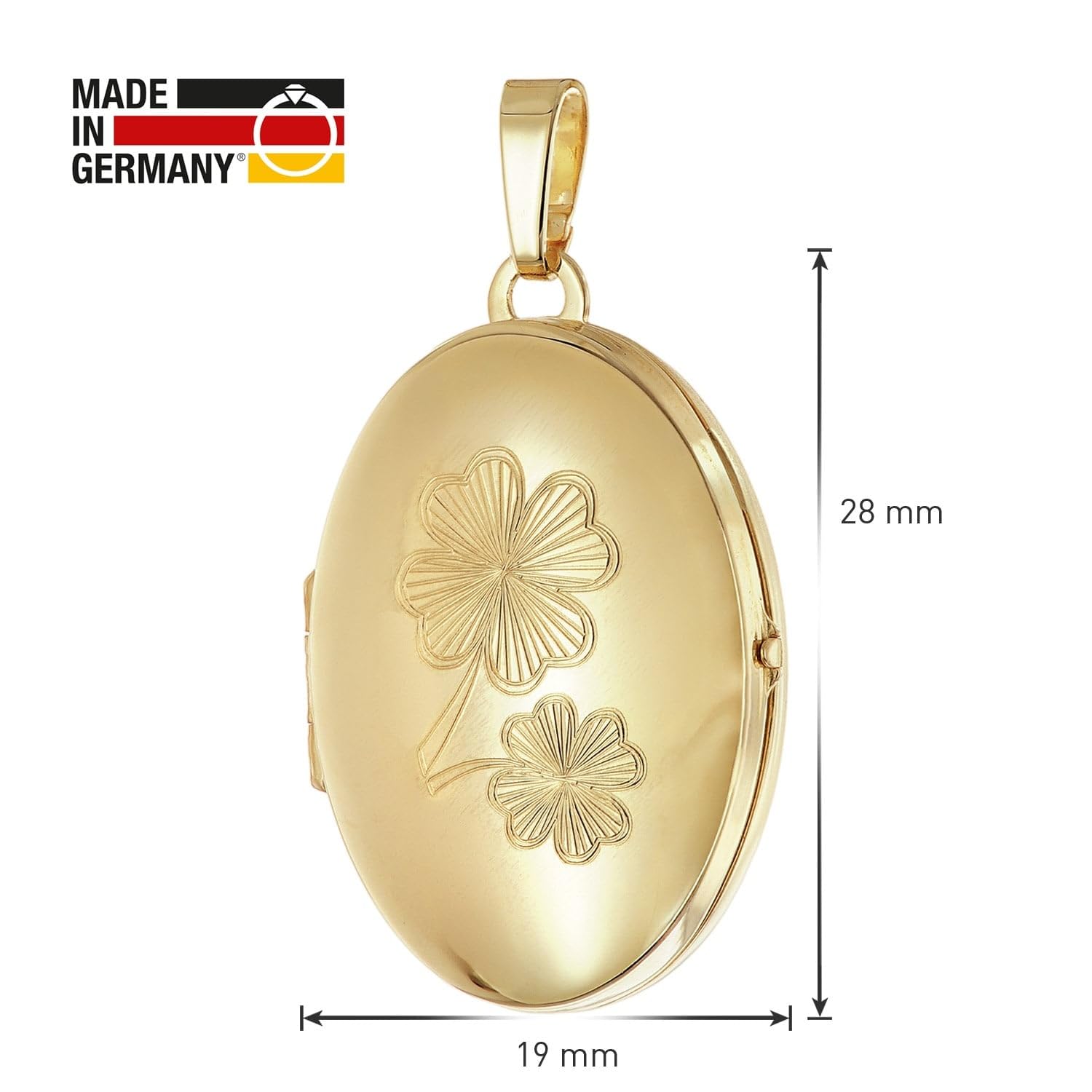 trendor Medaillon-Anhänger mit Kleeblatt-Gravur 925 Silber Vergoldet 21565 | zeitloses Schmuckstück für Damen, elegantes Accessoire,