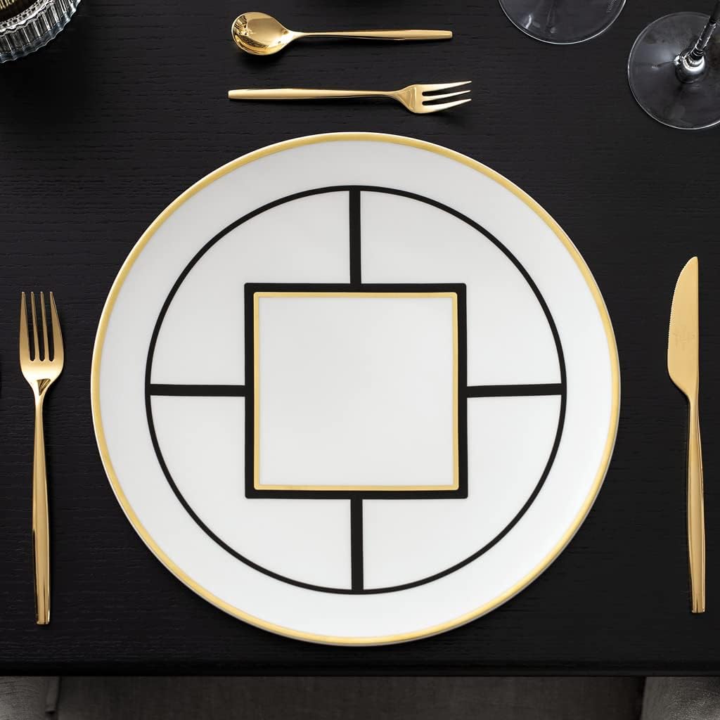 Villeroy & Boch MetroChic Dessert/Breakfast Plate, 8.75 in Diameter, White/Black/Gold