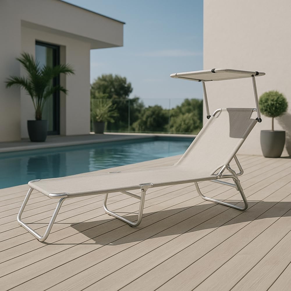 PALUPLUS 2 Lettini Prendisole Pieghevoli con Tetto Parasole con 2 BORSE Portalettino, Misura 180x55x90 cm, Tessuto Textilene, Struttura Metallo Tubolare da 18mm, Peso Max 120kg -3664F (Grigio)