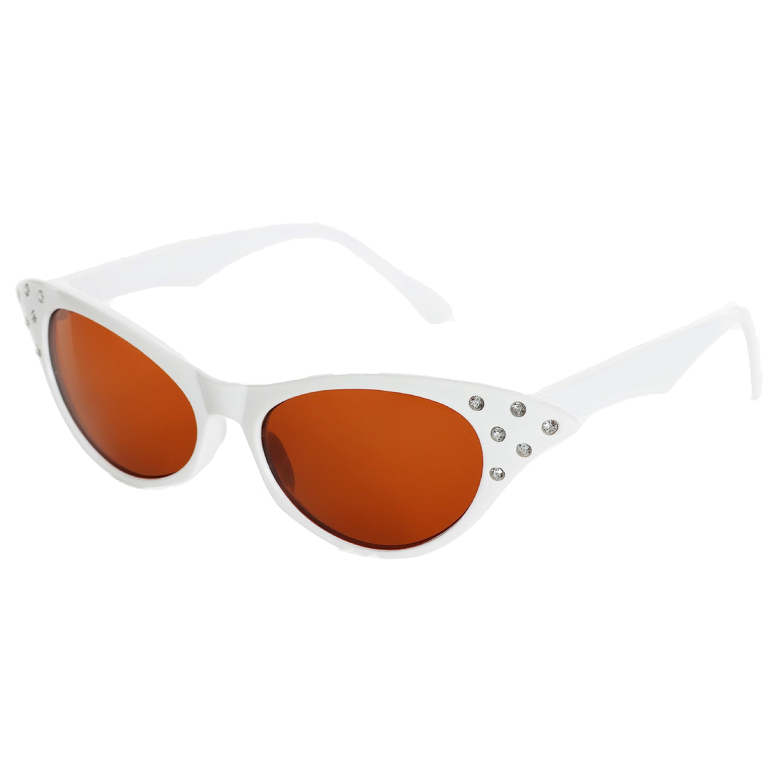 Ladies White 50s Sunglasses - White Cat-Eye Sunglasses with Diamante Detailing - Rock and Roll 1950s Fancy Dress Accessory - Pack Of 1