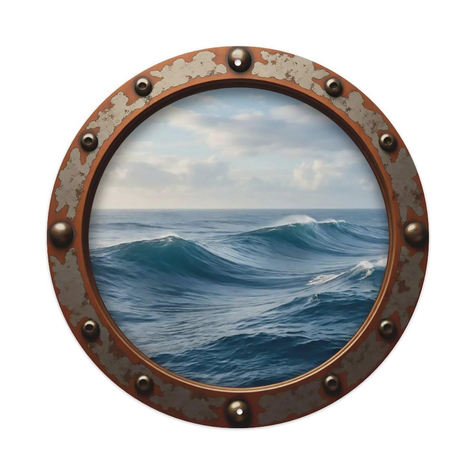Vintage Porthole Rolling Swell Waves View Metal Tin Sign