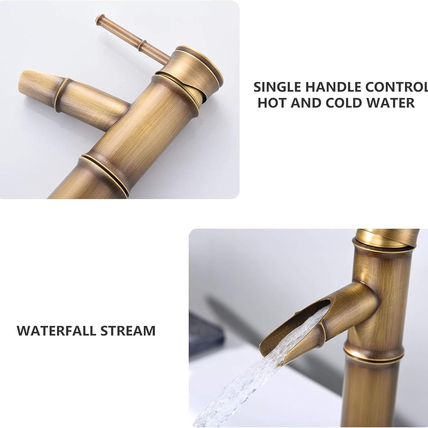 Bathroom Faucets - Retro Antique Sink Tap, Basin Mixer with Ceramic Handle, Single Lever Faucet for Washroom, Hot and Cold Cloakroom Sink Taps(3 Sections)