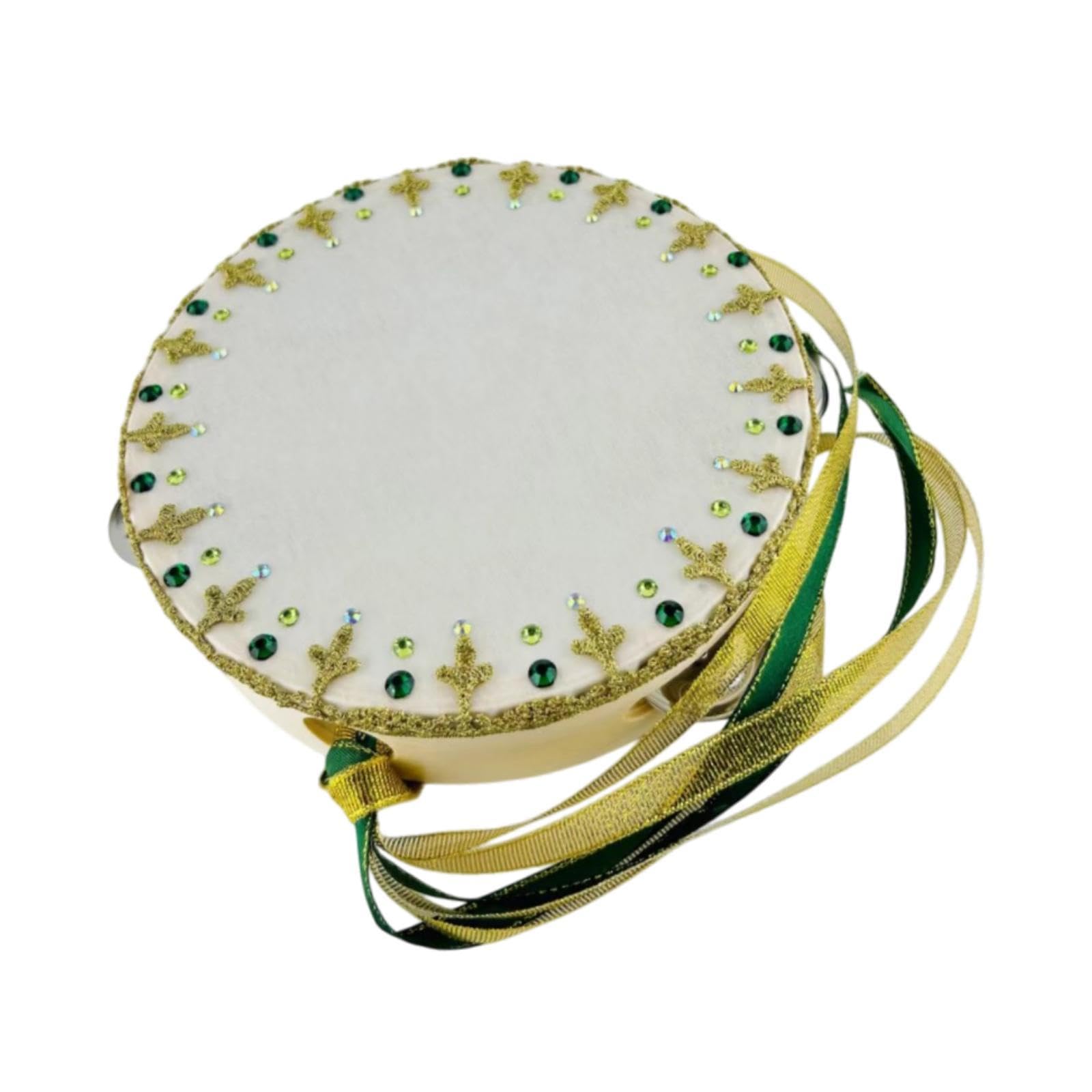 Tambourin de Ballet Fait Main, Accessoire de Danse, Instrument de Musique Vert, pour La Représentation de Ballet et L'apprentissage Du Rythme, 6 Po